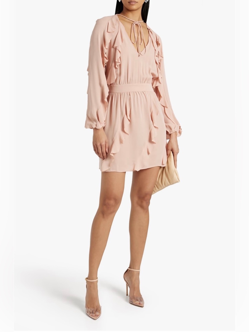 VALENTINO Ruffled Silk Crepe De Chine Mini Dress in Blush Pink Size 42/6